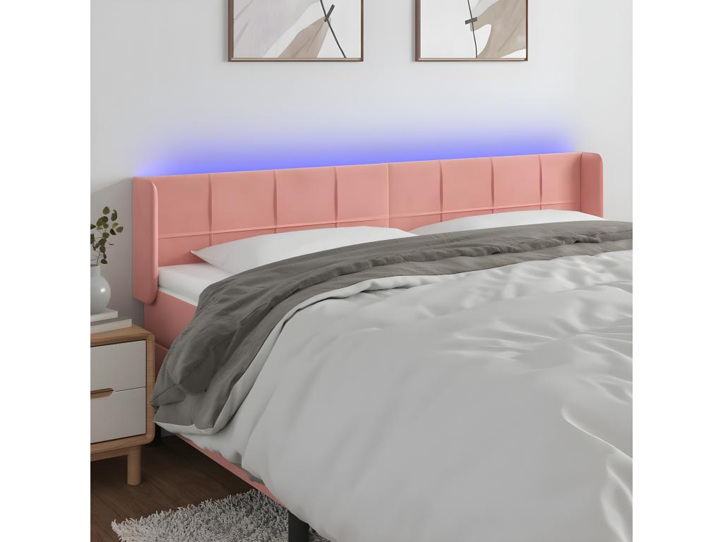 Cabecero con LED de terciopelo rosa 203x16x78/88 cm