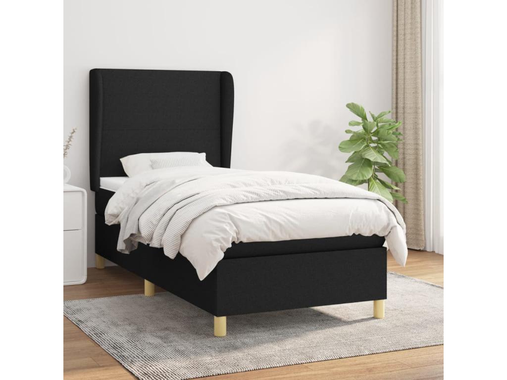 Cama box spring con colchón tela negro 90x200 cm