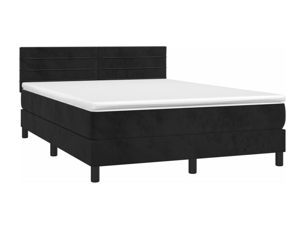 Cama box spring con colchón terciopelo negro 140x190 cm - Image 3