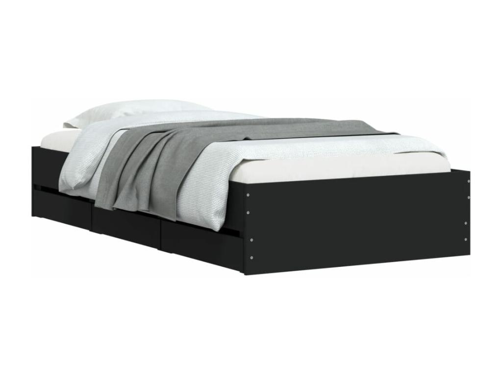 Cama con cajones madera de ingeniería negra 75x190 cm - Image 3