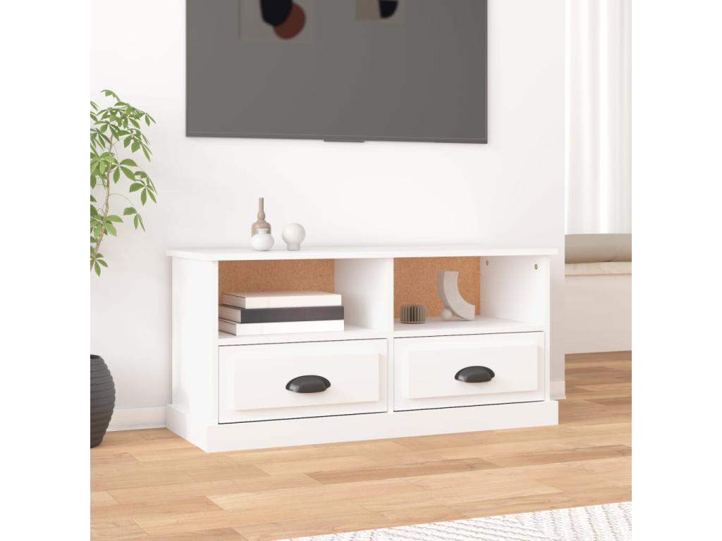 Mueble para TV madera contrachapada blanco 93x35,5x45 cm - Image 2