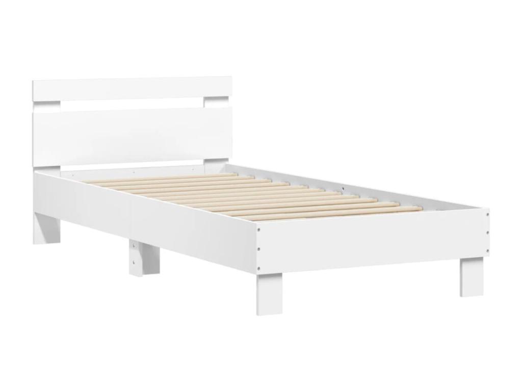 Estructura de cama con cabecero y luces LED blanco 90x200 cm - Image 6