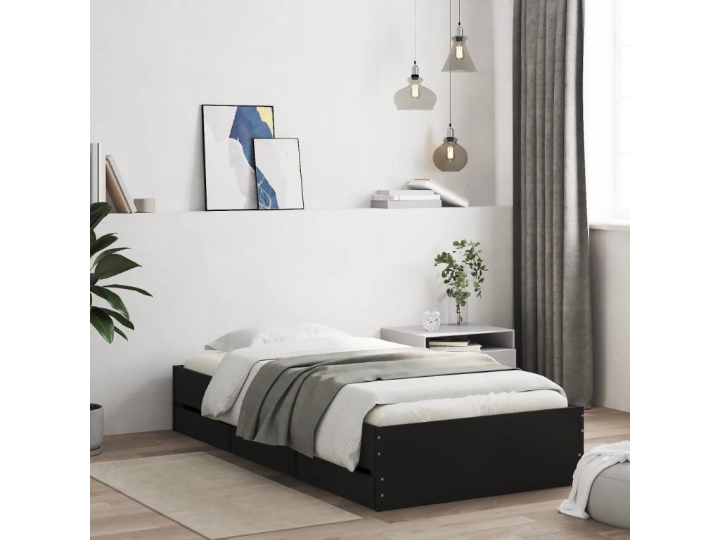 Cama con cajones madera de ingeniería negra 75x190 cm