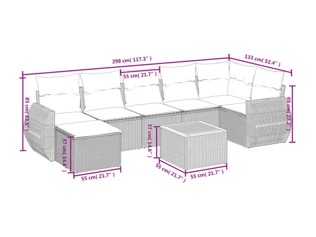 Set de sofás de jardín 8 piezas y cojines ratán sintético negro - Image 3