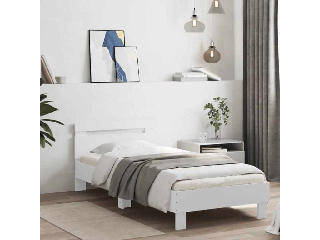 Estructura de cama con cabecero y luces LED blanco 90x200 cm - Image 3