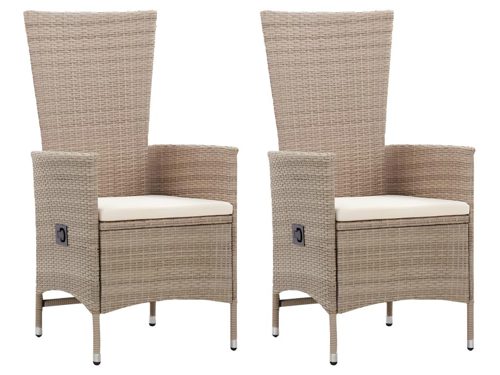 Sillas de jardín 2 unidades con cojines ratán sintético beige