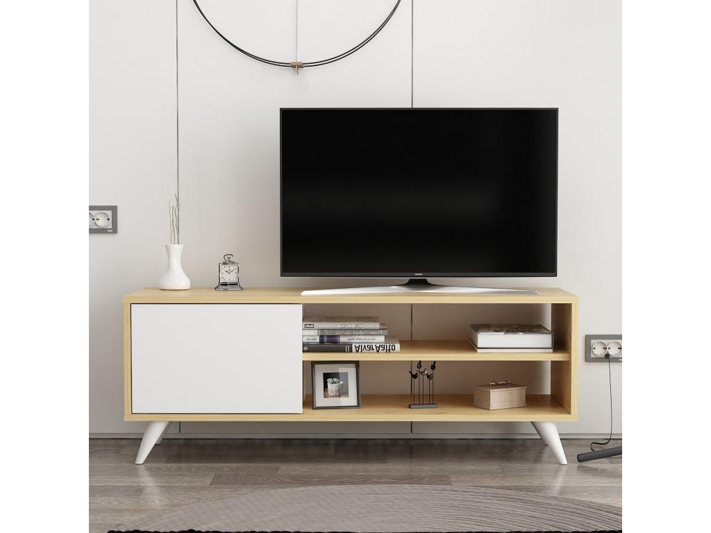 Mesa de tv Kailua 2051, Roble|Blanco, 120x48x35cm - Image 3