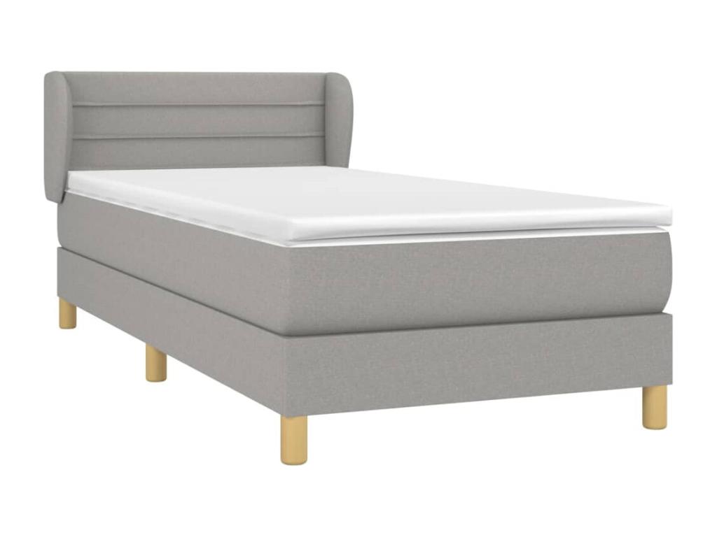 Cama box spring con colchón tela gris claro 90x190 cm - Image 3